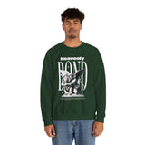 Heavenly Bond Unisex Heavy Blend Crewneck Sweatshirt Graphic Pullover Black Angel And Lion Statue Spiritual Streetwear Bold Futuristic Artistic Fashion Outfit