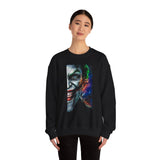 Dark Villain Jocker Split Insanity Unisex Sweatshirt Bold Gothic Streetwear Dark Psychological Art Design Cozy Heavy Blend Pullover for Visionaries and Fearless Creators