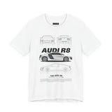 White Mid Engine Sports Coupe Blueprint Artwork Unisex Heavy Cotton Tee High Performance Inspired Streetwear Graphic Shirt For Car Enthusiasts And Automotive Art Fans