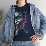 Jocker Split Insanity Unisex Heavy Cotton Tee Bold Gothic Streetwear Dark Psychological Art Design Statement Shirt for Fearless Thinkers and Risk Lovers