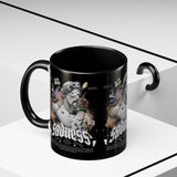Sadness Statue Accent Coffee Mug 11oz 15oz Two Tone Ceramic Gothic Art Cup with Butterfly and Flame Design