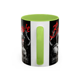 Brave Soul Warrior Accent Coffee Mug 11oz 15oz Black Ceramic Two Tone Cup Bold Statue Design with Red Script Gift for Coffee Lovers