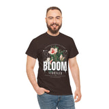 Unisex Heavy Cotton Tee Bloom Stronger Floral Graphic Black T Shirt Motivational Nature Inspired Aesthetic Streetwear Fashion Outfit