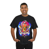 Flaming Pirate Skull Unisex Heavy Cotton Tee Bold Nautical Skull Streetwear T Shirt Fiery Gothic Rebellion Design Perfect For Bikers Gamers Artists And Metal Lovers