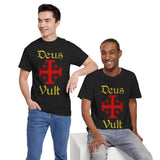 Deus Vult Unisex T Shirt Medieval Crusader Cross Graphic Tee Warrior Knight Inspired Vintage Christian Symbol Heavy Cotton Streetwear