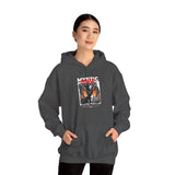 Mystic Mask Flames Graphic Unisex Heavy Blend Hoodie Hustler Streetwear Motivational Dark Mystery Bold Fire Design