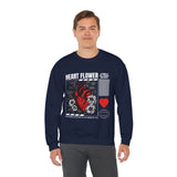 Heart Flower Graphic Unisex Heavy Blend Crewneck Sweatshirt Comfortable Streetwear Pullover Bold Red and Black Floral Heart Design Symbol of Love Strength and Vitality Perfect Gift for Friends...