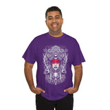 Mystic Warrior Goddess Unisex Heavy Cotton Tee Bold Monochrome Tribal Design Powerful Feminine Energy Streetwear Graphic T-Shirt for Art Lovers Festivals and Everyday Wear