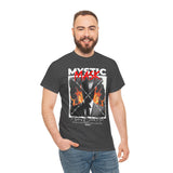 Mystic Mask Flames Graphic Unisex Heavy Cotton Tee Hustler Streetwear Motivational Dark Mystery Bold Design