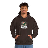 Unisex Heavy Blend Hooded Sweatshirt Bloom Stronger Floral Graphic Hoodie Black Motivational Nature Inspired Aesthetic Streetwear Fashion Outfit