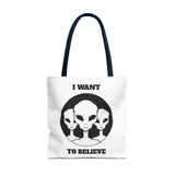 I Want To Believe Alien Tote Bag Sci Fi UFO Extraterrestrial Design Canvas Bag Space Mystery Reusable Eco Friendly Durable Shopping Travel Tote