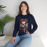 Rasta Lion Unisex Heavy Blend Crewneck Sweatshirt Reggae Inspired Bold Artistic Lion Headphones Design Jamaican Streetwear Symbol of Strength Rhythm and Chill Freedom by KLASSORO