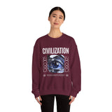 Civilization Eye Of Memory Graphic Unisex Heavy Blend Crewneck Sweatshirt Futuristic Visionary Streetwear Abstract Blue Eye Pullover