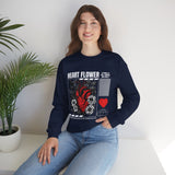 Heart Flower Graphic Unisex Heavy Blend Crewneck Sweatshirt Comfortable Streetwear Pullover Bold Red and Black Floral Heart Design Symbol of Love Strength and Vitality Perfect Gift for Friends...