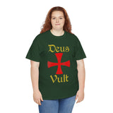 Unisex Deus Vult T Shirt Medieval Crusader Cross Graphic Tee Warrior Knight Inspired Vintage Christian Symbol Heavy Cotton Streetwear