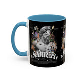 Sadness Statue Accent Coffee Mug 11oz 15oz Two Tone Ceramic Gothic Art Cup with Butterfly and Flame Design