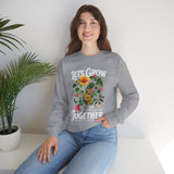 Lets Grow Together Floral Graphic Comfortable Unisex Crewneck Sweatshirt Motivational Streetwear Bold Botanical Empowerment Design Perfect Gift for Couples Friends Birthdays Cozy Days and Everyday Casual Wear