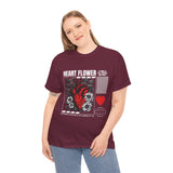 Heart Flower Graphic Unisex Heavy Cotton Tee Comfortable Streetwear T Shirt Bold Red and Black Floral Heart Design Symbol of Love Strength and Vitality Perfect Gift for Friends Birthdays and Casual...