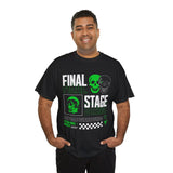 Final Stage Unisex Heavy Cotton Tee Graphic Black T Shirt Skull Neon Green Streetwear Futuristic Cyberpunk Bold Artistic Fashion Outfit