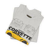 Yellow High Performance Sports Coupe Blueprint Art Unisex Heavy Cotton Tee Premium Streetwear For Car Enthusiasts Gearheads And Collectors