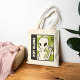 Not Alone Alien Tote Bag Sci Fi Extraterrestrial UFO Design Canvas Bag Space Lover Reusable Eco Friendly Durable Shopping Travel Lifestyle Tote Cotton Canvas Tote Bag