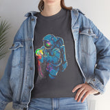 Galactic Dream Astronaut Neon Art Unisex Heavy Cotton Tee Bold Cosmic Streetwear Graphic T Shirt Vibrant Space Design Comfortable Classic Fit Everyday Wear Perfect Gift for Sci Fi Lovers and Creative Minds