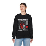 Heart Flower Graphic Unisex Heavy Blend Crewneck Sweatshirt Comfortable Streetwear Pullover Bold Red and Black Floral Heart Design Symbol of Love Strength and Vitality Perfect Gift for Friends...
