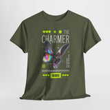 The Charmer Unisex Heavy Cotton Tee Futuristic Butterfly Graphic Streetwear Neon Cyber Aesthetic Artistic Fashion Statement T Shirt