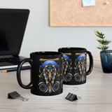 Eye Of Eternity Mug Egyptian Owl Pharaoh Design Gold And Blue Ceramic Mug Spiritual Morning Energy Cup For Focus, Calm, And Creative Awakening