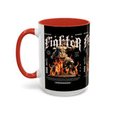 Fighter Accent Coffee Mug 11oz 15oz Black Ceramic Cup with Greek Warrior Statue and Flames Design for Hustlers and Motivated Minds