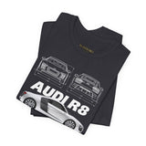 White Mid Engine Sports Coupe Blueprint Artwork Unisex Heavy Cotton Tee High Performance Inspired Streetwear Graphic Shirt For Car Enthusiasts And Automotive Art Fans