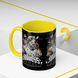 Sadness Statue Accent Coffee Mug 11oz 15oz Two Tone Ceramic Gothic Art Cup with Butterfly and Flame Design