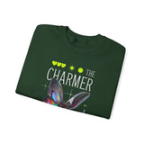 The Charmer Unisex Heavy Blend Crewneck Sweatshirt Futuristic Butterfly Neon Cyber Aesthetic Graphic Pullover Streetwear Fashion