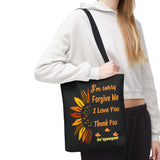 Sunflower Ho'oponopono Tote Bag Hawaiian Healing Prayer Design Spiritual Positivity Canvas Bag Mindfulness Reusable Durable Eco Friendly Shopping Tote