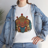 Unisex Balinese Barong Mask Graphic T Shirt Mythical Cultural Warrior Spirit Inspired Tee Tribal Festival Art Streetwear Heavy Cotton Top