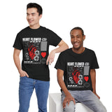 Heart Flower Graphic Unisex Heavy Cotton Tee Comfortable Streetwear T Shirt Bold Red and Black Floral Heart Design Symbol of Love Strength and Vitality Perfect Gift for Friends Birthdays and Casual...