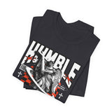 Humble Angel Statue Graphic Unisex Jersey Short Sleeve Tee Streetwear Fire Print T Shirt Bold Motivational Urban Fashion Outfit