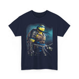 Urban Warrior Samurai Unisex Heavy Cotton Tee Fierce Armored Fighter Design Blue Warrior Energy Bold Strength Streetwear For Courageous Hustlers And Urban Legends