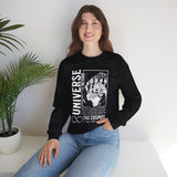Universe Beyond The Cosmos Unisex Heavy Blend Crewneck Sweatshirt Graphic Pullover Black Skeleton Hand Space Infinity Streetwear Futuristic Sci Fi Artistic Fashion Outfit