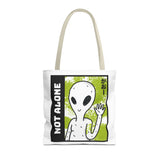 Not Alone Alien Tote Bag Sci Fi Extraterrestrial UFO Design Canvas Bag Space Lover Reusable Eco Friendly Durable Shopping Travel Lifestyle Tote