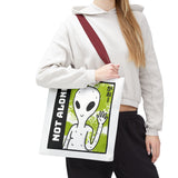 Not Alone Alien Tote Bag Sci Fi Extraterrestrial UFO Design Canvas Bag Space Lover Reusable Eco Friendly Durable Shopping Travel Lifestyle Tote
