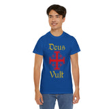 Deus Vult Unisex T Shirt Medieval Crusader Cross Graphic Tee Warrior Knight Inspired Vintage Christian Symbol Heavy Cotton Streetwear