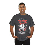 Waste Your Time Unisex Heavy Cotton Tee Graphic Black T Shirt Motivational Hustle Money Clock Streetwear Bold Entrepreneur Mindset Fashion Outfit