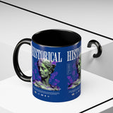 Historical Accent Coffee Mug 11oz 15oz Black Ceramic Cup with Greek Goddess Statue and Purple Floral Design for Art and History Lovers
