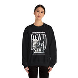 Heavenly Bond Unisex Heavy Blend Crewneck Sweatshirt Graphic Pullover Black Angel And Lion Statue Spiritual Streetwear Bold Futuristic Artistic Fashion Outfit