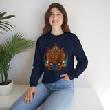 Mythical Tribal Mask Unisex Crewneck Sweatshirt Heavy Blend Pullover Cultural Warrior Spirit Inspired Festival Graphic Art Streetwear Top