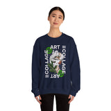 Collage Art Unisex Heavy Blend Crewneck Sweatshirt Graphic Pullover Black Abstract Modern Nature Inspired Futuristic Streetwear Creative Artistic Fashion Outfit