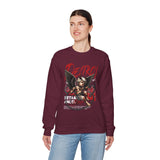 Unisex Heavy Blend Crewneck Sweatshirt Betrayed Angel Destroy Graphic Pullover Black Gothic Streetwear Fire Print Bold Motivational Urban Fashion Outfit