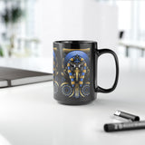 Eye Of Eternity Mug Egyptian Owl Pharaoh Design Gold And Blue Ceramic Mug Spiritual Morning Energy Cup For Focus, Calm, And Creative Awakening