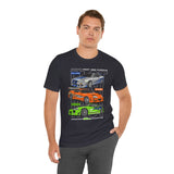 Street Racing Trio JDM Cars Graphic Unisex Heavy Cotton Tee for Drift Fans Performance Lovers and Streetwear Enthusiasts